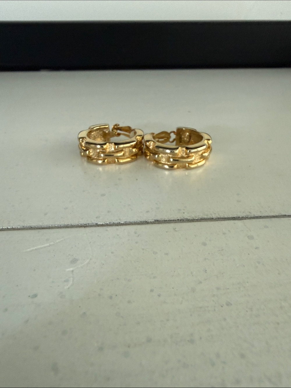 Vintage Givenchy gold-plated basketweave chain half-hoop clip-on earrings